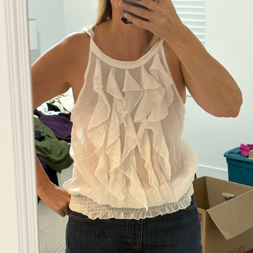 White ruffled tank top